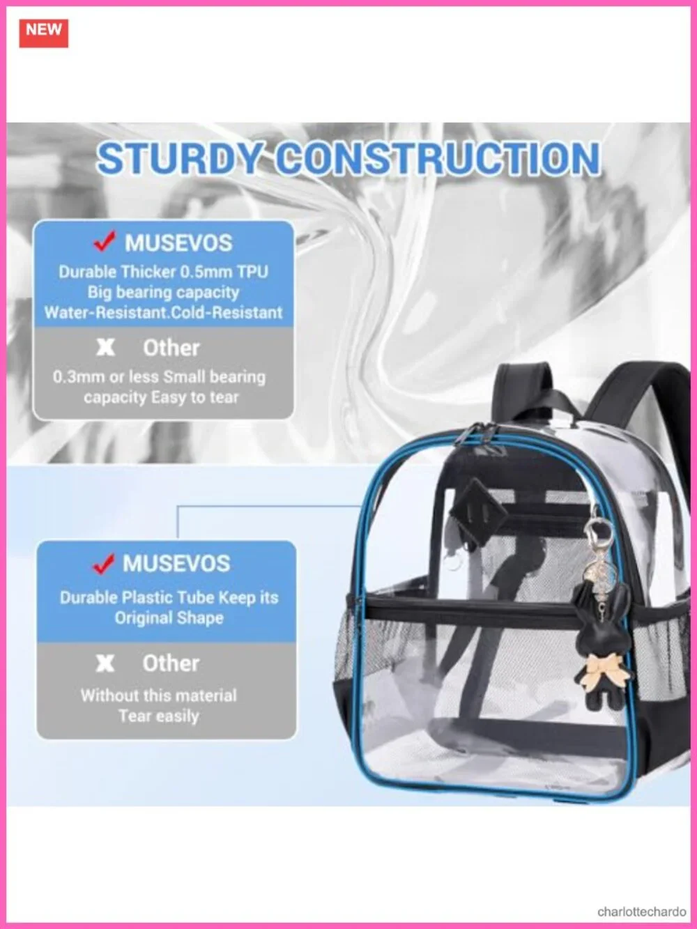 Clear Backpack Stadium Approved 12x6x12 Thick TPU with Front Pocket